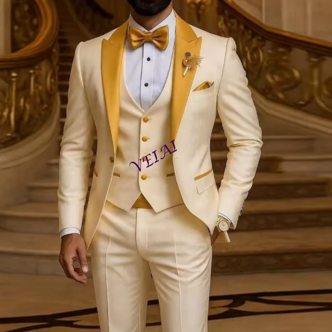 Men Grooming Outfit - Jas Pria Formal Warna Ivory dengan