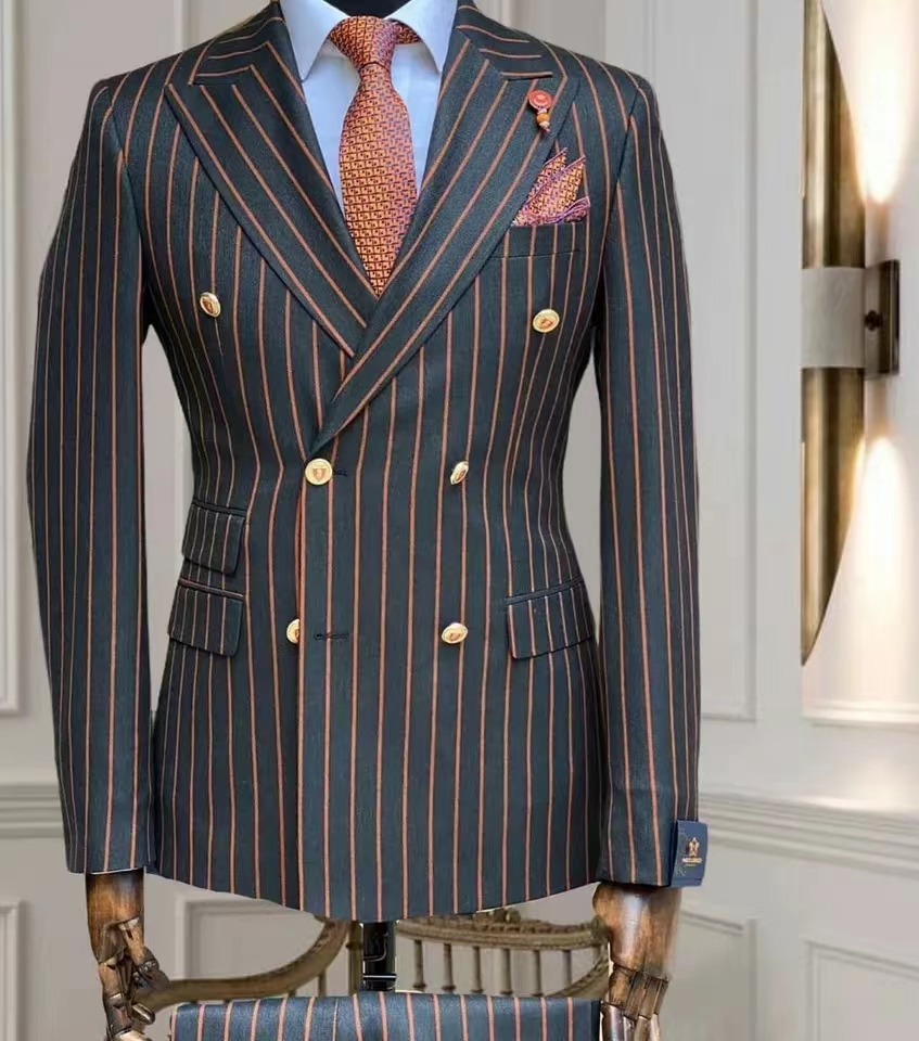 Men Grooming Outfit - Setelan Jas Pria Allingentle Motif Garis,