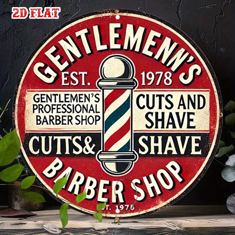 Men'S Grooming Barbershop - Papan Tanda Aluminium Bulat Datar 2D